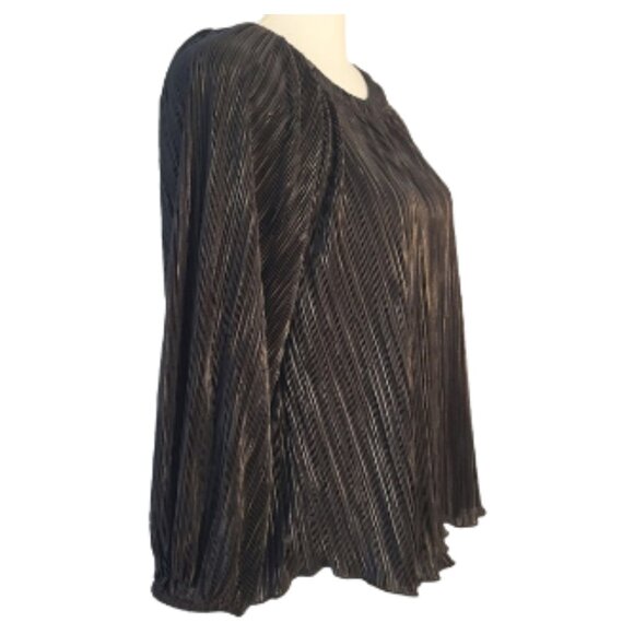 CHICOS Black Ribbed Long Sleeve Polyester Blouse - Woman's 1 (M-8) - Picture 2 of 6